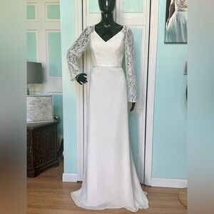 Size 10 Destination Wedding Dress Ivory Gown Bridal Lace Sleeves Reception